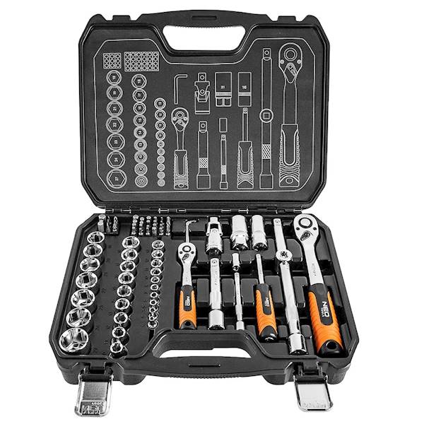 ZESTAW NARZĘDZIOWY 1/2'',1/4" KLUCZY NASADOWYCH 73EL. CrV 08-673 NEO TOOLS