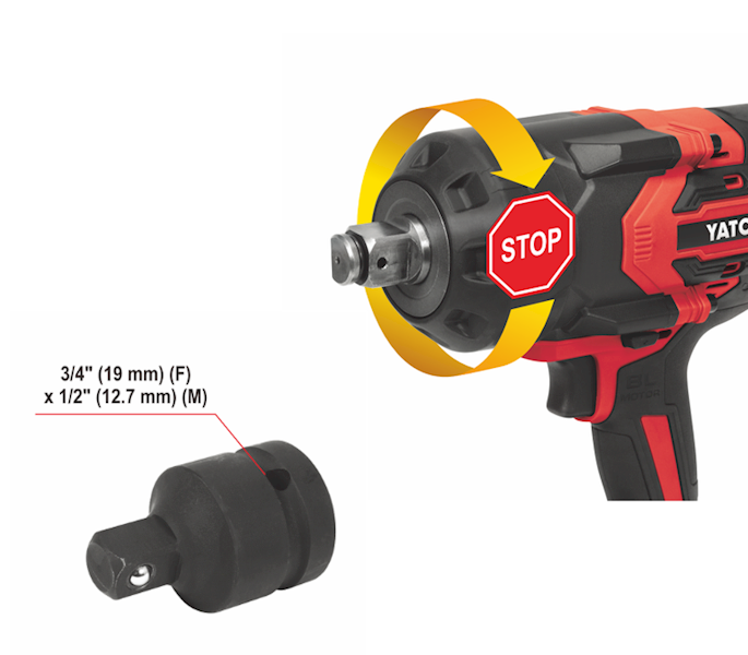 KLUCZ UDAROWY AKUMULATOROWY 18V 3/4'' 2400NM (KORPUS) DO PRACY ZE SRUBAMI M16 - M36 BEZSZCZOTKOWY YT-828074 YATO