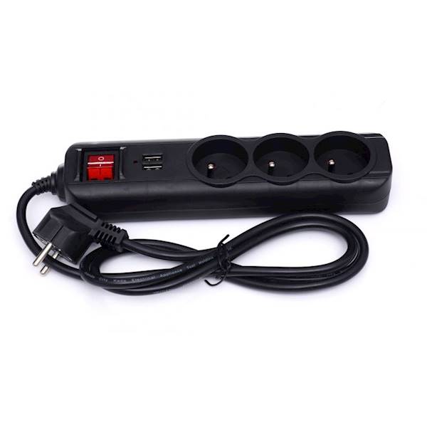 PRZEDŁUŻACZ LISTWA ZASILAJĄCA Z 3 GNIAZDAMI I 2 PORTAMI USB 1,5M KD4031