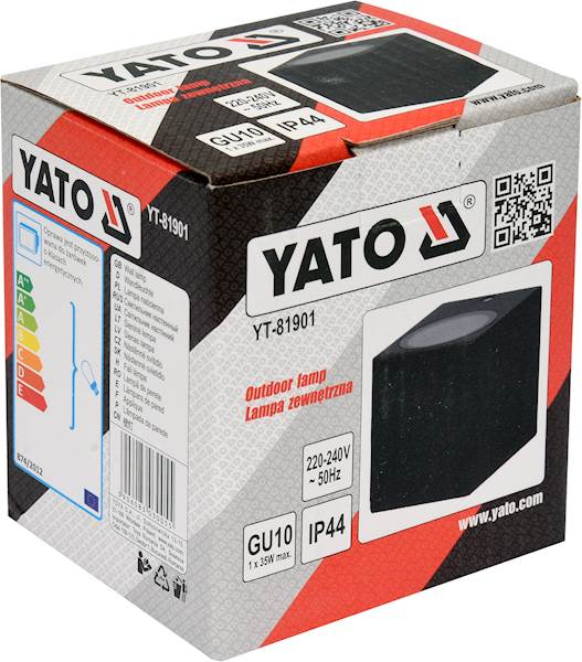 LAMPA ŚCIENNA ZEWNĘTRZNA CZARNA ALUM. 1XGU10 YT-81901 YATO