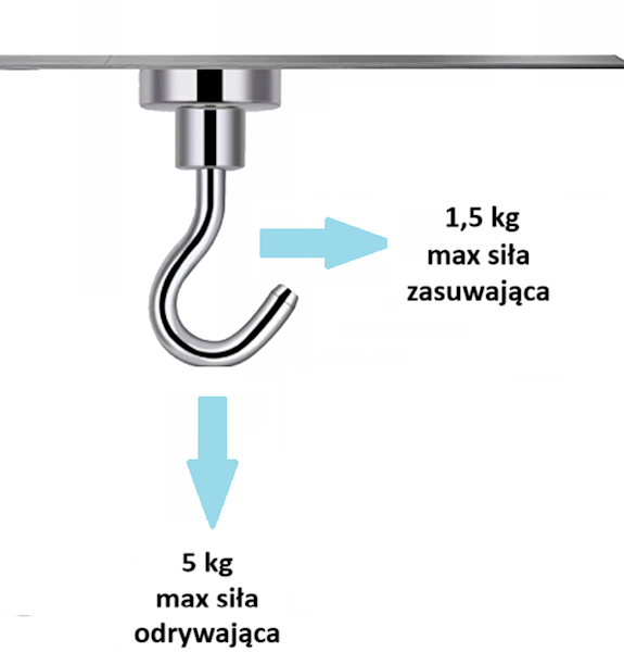 MAGNES NEODYMOWY Z HACZYKIEM, HACZYK, UCHWYT 12x34 MM MOCNY 1 SZT UDŹWIG 5 KG KD11831 Kraft&Dele
