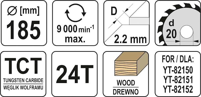 TARCZA WIDIOWA DO DREWNA 185 x 20mm 24T YT-60621 YATO