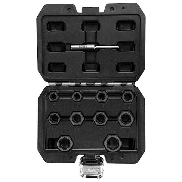 ZESTAW NASADEK 3/8" DO WYKRĘCANIA USZKODZONYCH ŚRUB, NAKRĘTEK ZABEZPIECZAJĄCYCH 11 szt. 11-922 NEO