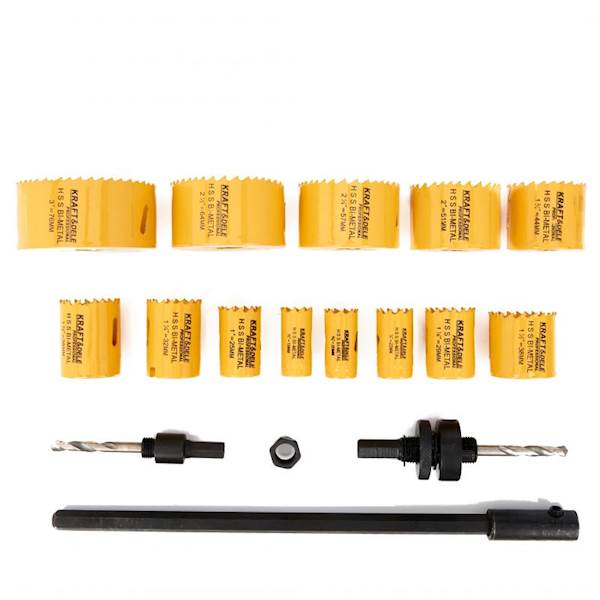 ZESTAW OTWORNICE BIMETAL DO METALU I DREWNA 17SZT. 19-76MM + ADAPTER WALIZKA KD10758