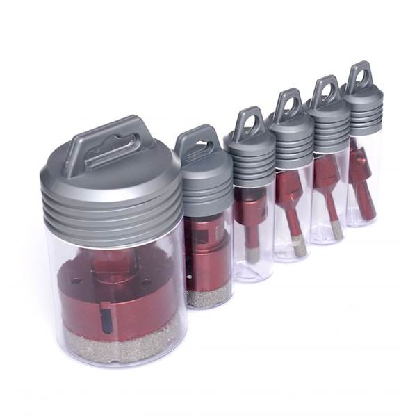 ZESTAW OTWORNIC DIAMENTOWYCH 6-68MM DO GRESU, KAMIENIA, PŁYTEK 5SZT. + ADAPTER KD11219