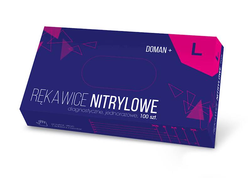 RĘKAWICE RĘKAWICZKI NITRYLOWE BEZPUDROWE NIEBIESKIE DOMAN+ 100SZT. L
