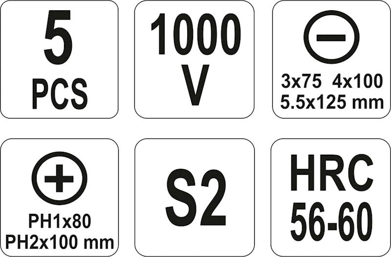 ZESTAW WKRĘTAKÓW IZOLOWANYCH 1000V  5SZT YT-2827 YATO