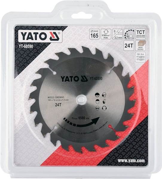 TARCZA, PIŁA WIDIOWA TCT Z WĘGLIKIEM DO DREWNA 165x24Tx16mm YT-60590 YATO
