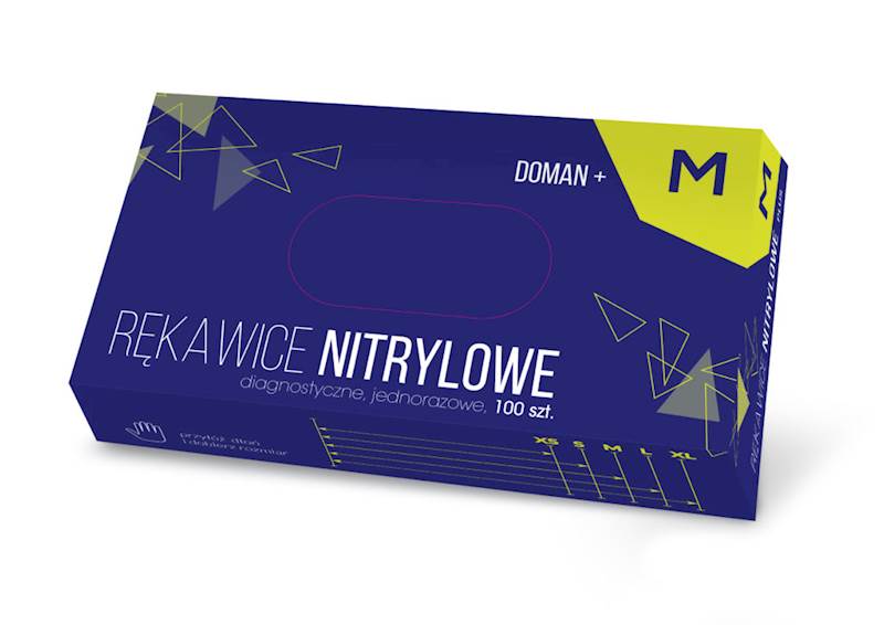 RĘKAWICE RĘKAWICZKI NITRYLOWE BEZPUDROWE NIEBIESKIE DOMAN+ 100SZT. M