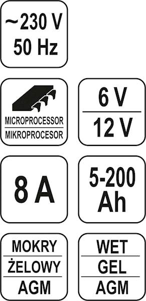 PROSTOWNIK ELEKTRONICZNY 6/12V 200Ah YT-8301 YATO