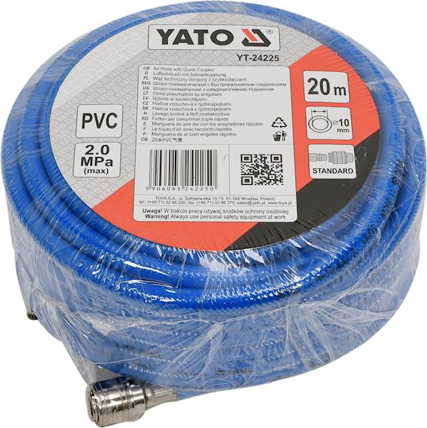 WĄŻ PNEUMATYCZNY ZBROJONY PVC Z SZYBKOZŁ. 10mm x20m  YT-24225 YATO
