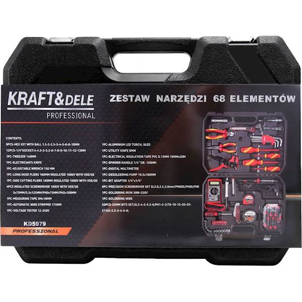 ZESTAW NARZĘDZI DLA ELEKTRYKÓW 1000V VDE/GS DLA WARSZTATU, MAJSTERKOWICZA 68 EL. KD5979