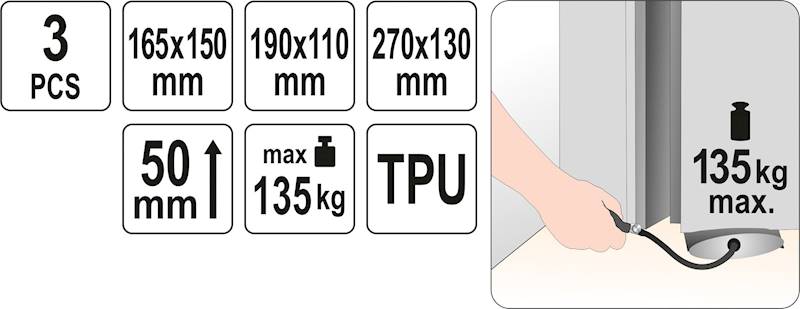 ZESTAW PODUSZEK MONTAŻOWYCH 3szt. UDŹWIG 135 KG YT-67385 YATO
