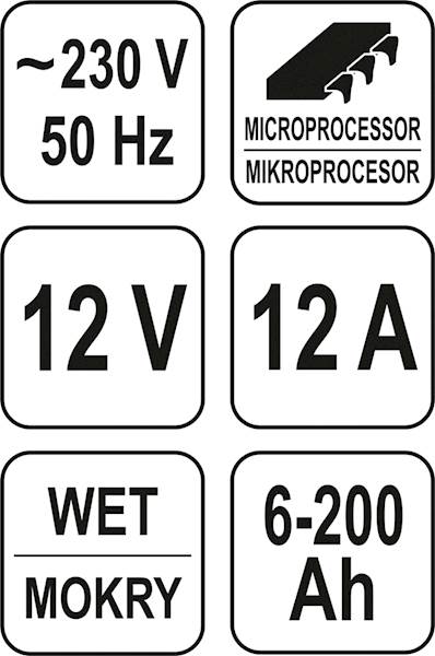 PROSTOWNIK ELEKTRONICZNY 12V 12A 6-200AH YATO YT-8302