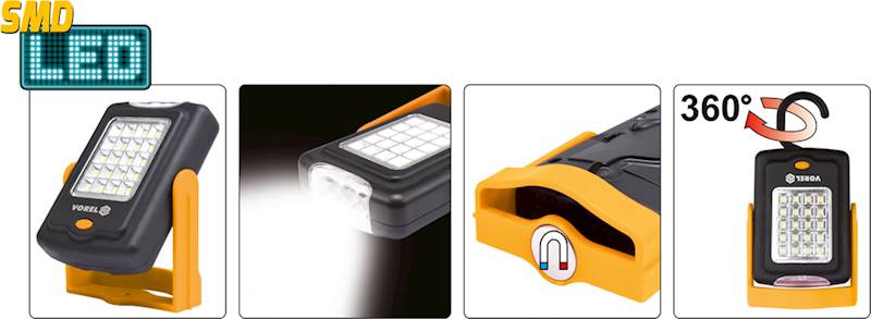 LATARKA LAMPA RĘCZNA OBROTOWA 20+3 LED 82730 VOREL