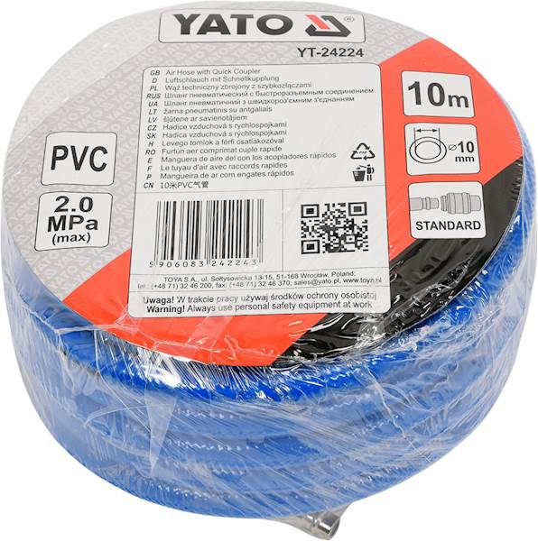 WĄŻ PNEUMATYCZNY ZBROJONY PVC Z SZYBKOZŁ. 10mm x10m YT-24224 YATO