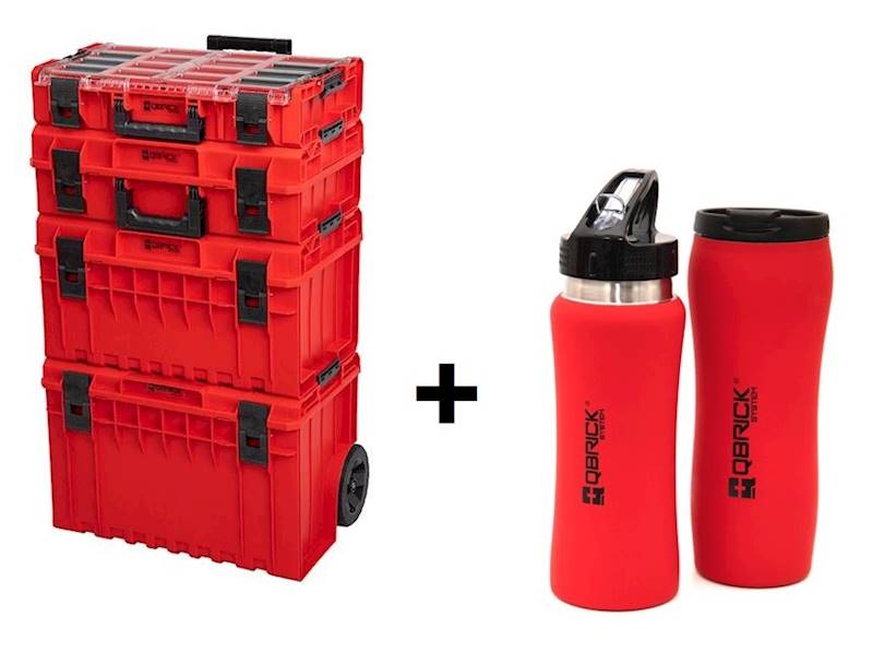 ZESTAW SKRZYNEK MODUŁOWYCH NA NARZĘDZIA QBRICK SYSTEM ONE RED + KUBEK TERMICZNY I BIDON