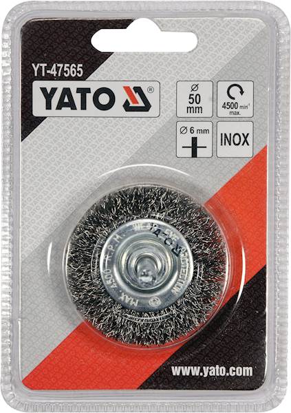 SZCZOTKA DRUCIANA TARCZOWA 50 MM INOX Z TRZPIENIEM NA WIERTARKĘ DRUT NIERDZEWNY YT-47565 YATO