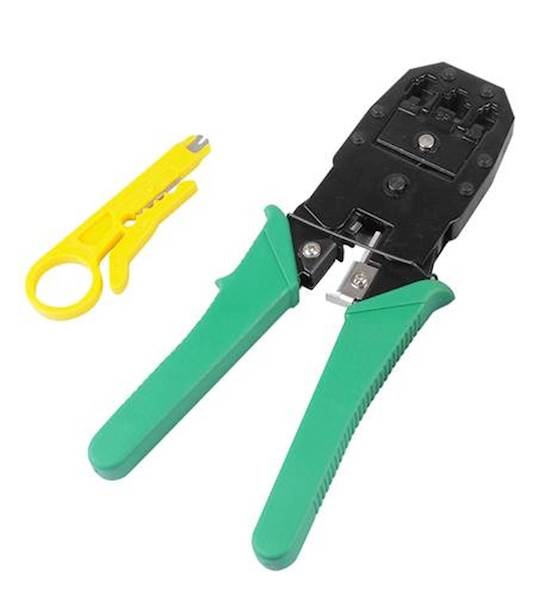 TESTER SIECIOWY, KABLI, ZACISKARKA, ŚCIĄGACZ IZOLACJI + 100 WTYKÓW RJ45 KD10882 Kraft&Dele