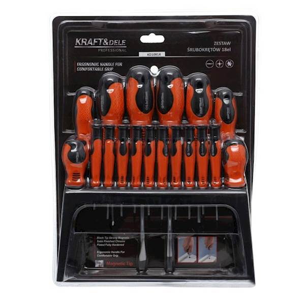 ZESTAW ŚRUBOKRĘTÓW WKRĘTAKÓW NA STOJAKU 18 EL. KRAFT&DELE KD10914