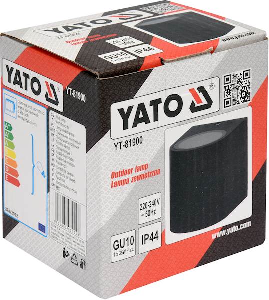 LAMPA ŚCIENNA ZEWNĘTRZNA CZARNA ALUM. 1XGU10 YT-81900 YATO