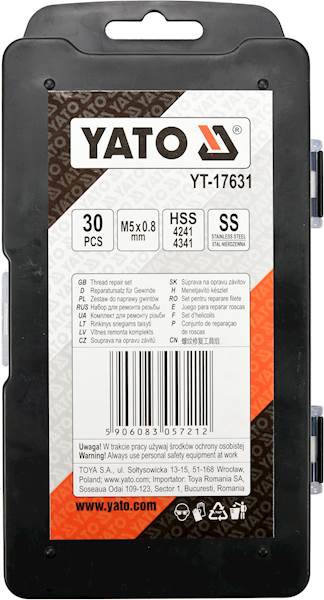 ZESTAW DO NAPRAWY GWINTÓW GWINTU GWINTOWNIKI M5 x 0,8mm YT-17631 YATO