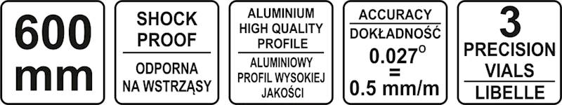 POZIOMNICA 600 MM 3 LIBELLE YT-30071 YATO