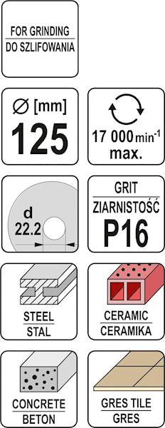 TARCZA SZLIFIERSKA UNIWERSALNA M14 125MM ZIARNISTOŚĆ P16 YT-83261 YATO