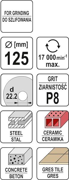 TARCZA SZLIFIERSKA UNIWERSALNA M14 125MM ZIARNISTOŚĆ P8 YT-83260 YATO