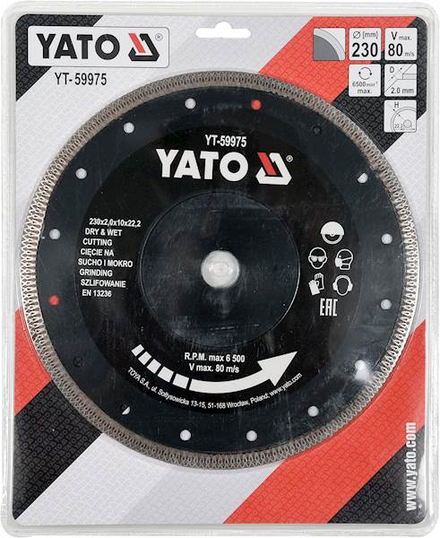 TARCZA DIAMENTOWA 230MM DO CIĘCIA I SZLIFOWANIA CERAMIKI ORAZ GRESU YT-59975 YATO