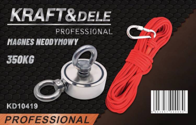 MAGNES NEODYMOWY PODWÓJNY UCHWYT DO POSZUKIWAŃ 350kg KD10419 KRAFT&DELE