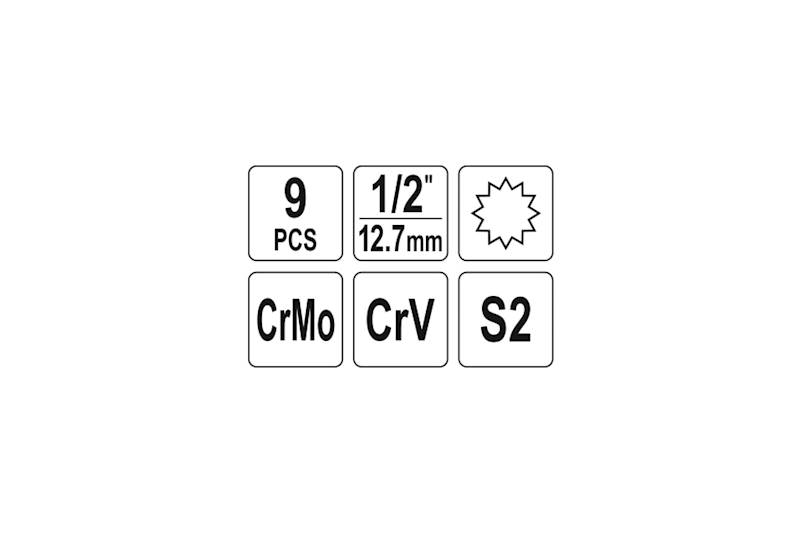 ZESTAW KLUCZY UDAROWYCH TRZPIENIOWYCH SPLINE Z NASADKĄ 1/2" YT-10663 YATO