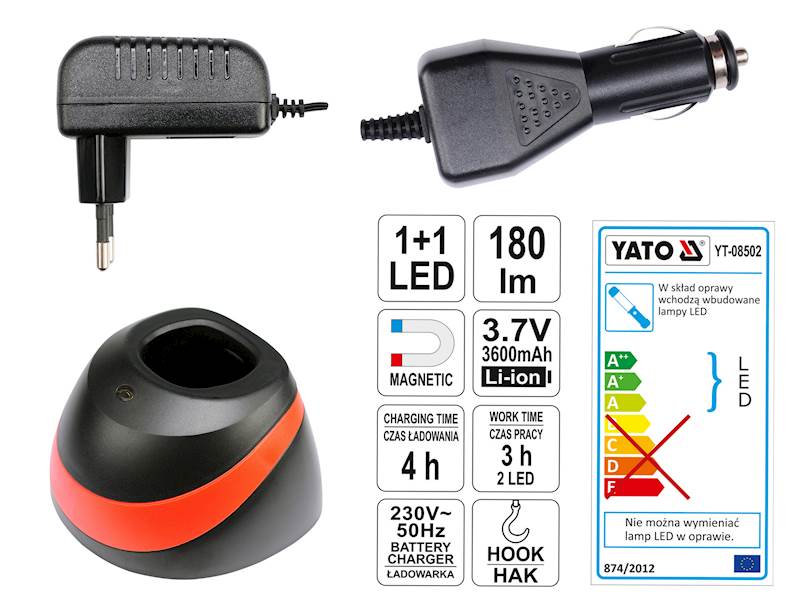 LAMPA WARSZTATOWA AKUMULATOROWA LED MAGNES Aku Li-Ion YT-08502 YATO