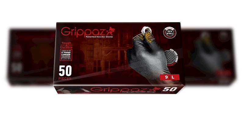 RĘKAWICZKI NITRYLOWE WARSZTATOWE DLA MECHANIKA MOCNE ANTYPOŚLIZGOWE ROZ. 9/L  50SZT. CZARNE GRIPPAZ