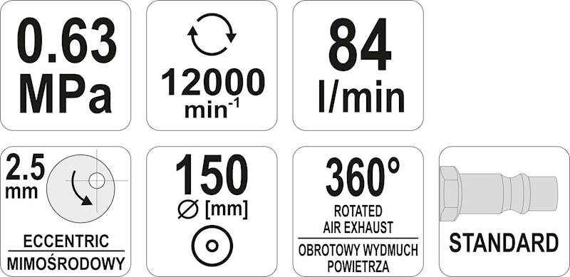 SZLIFIERKA PNEUMATYCZNA MIMOŚRODOWA OSCYLACYJNA 2,5MM YT-09739 YATO