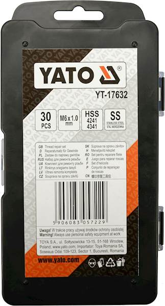 ZESTAW DO NAPRAWY GWINTÓW GWINTU GWINTOWNIKI M6 x 1,0mm YT-17632 YATO