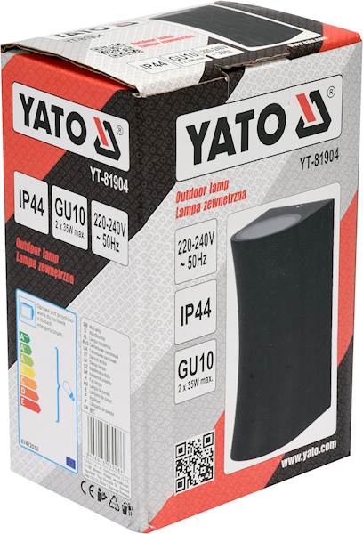 LAMPA ŚCIENNA ZEWNĘTRZNA CZARNA ALUM. 2XGU10 YT-81904 YATO