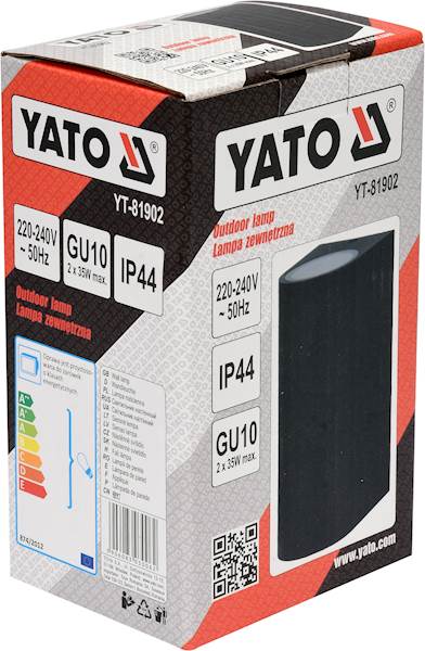 LAMPA ŚCIENNA ZEWNĘTRZNA CZARNA ALUM. 2XGU10 YT-81902 YATO