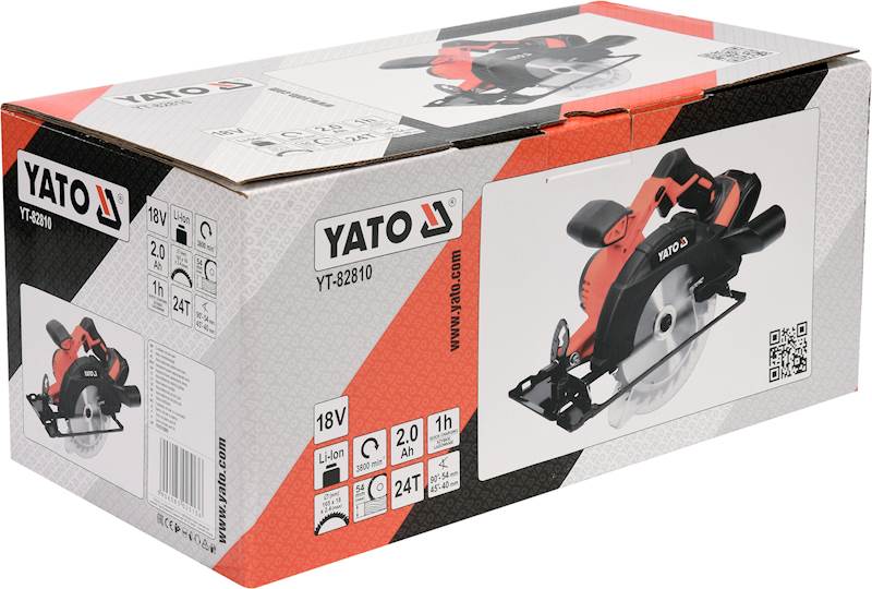 PILARKA TARCZOWA AKU. 18V Z TARCZĄ 160MM W ZESTAWIE BATERIA 2,0 AH I ŁADOWARKA 60 MINUT YT-82810 YATO