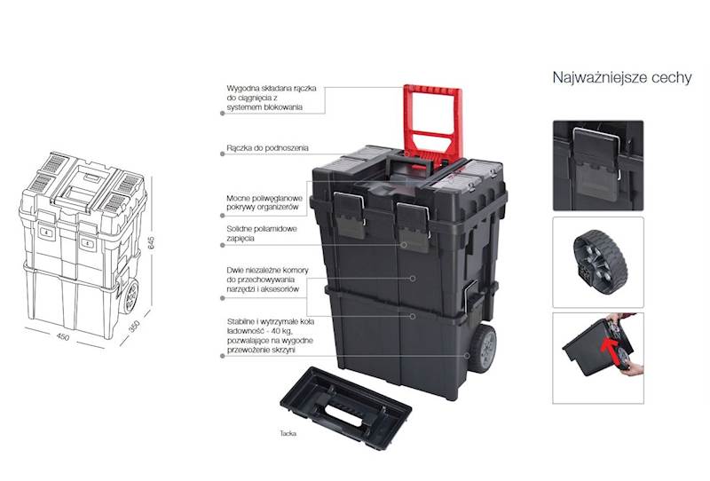 WÓZEK, SKRZYNKA NARZĘDZIOWA MODUŁOWA NA KÓŁKACH 2-CZĘŚCIOWA WHEELBOX HD COMPACT LOGIC PATROL GROUP