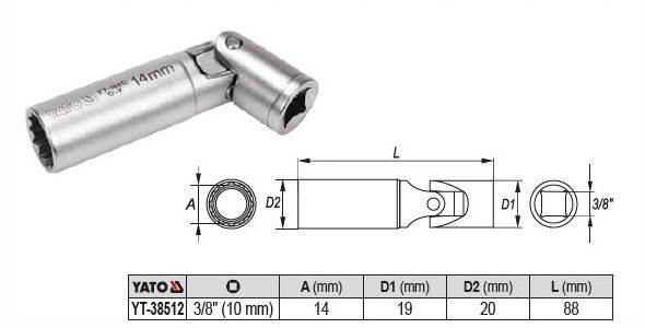 NASADKA DO ŚWIEC 3/8'' 14mm 12 kątna YT-38512 YATO