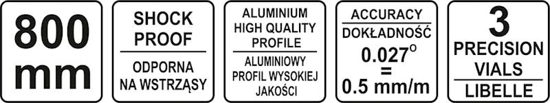 POZIOMNICA 800 MM 3 LIBELLE YT-30072 YATO