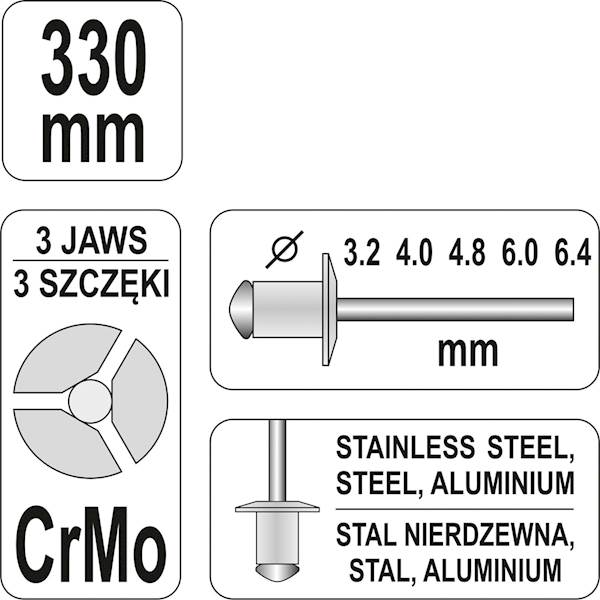 NITOWNICA DŹWIGNIOWA 330 MM 3,2-4,8MM YT-3609 YATO
