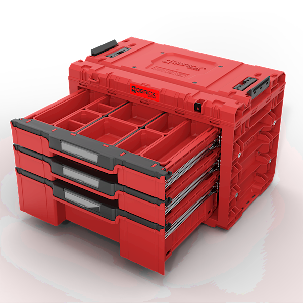 MODUŁOWA SKRZYNIA NARZĘDZIOWA Z 3 SZUFLADAMI QBRICK SYSTEM PRIME DRAWER 3 TOOLBOX EXPERT RED ULTRA HD