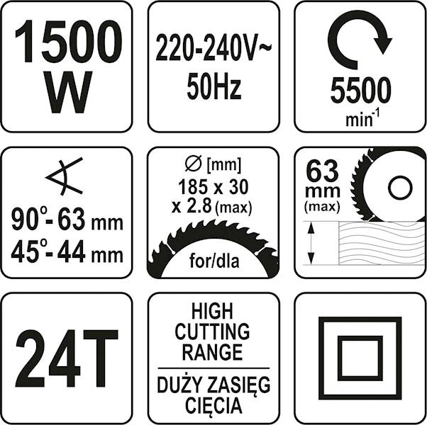 PILARKA PIŁA TARCZOWA 185MM 1500W 5500 OBR/MI + TARCZA YT-82151 YATO