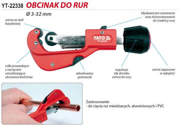 SZYBKONASTAWNY OBCINAK DO RUR 3-32MM YT-22338 YATO