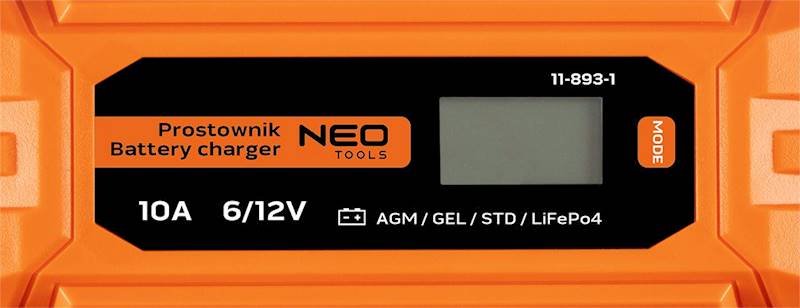 PROSTOWNIK AUTOMATYCZNY 10A/160W, 3-200AH, DO AKUMULATORÓW KWASOWYCH / AGM / GEL 11-893-1 NEO