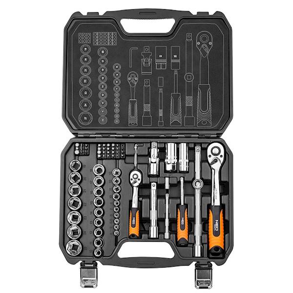 ZESTAW NARZĘDZIOWY 1/2'',1/4" KLUCZY NASADOWYCH 73EL. CrV 08-673 NEO TOOLS