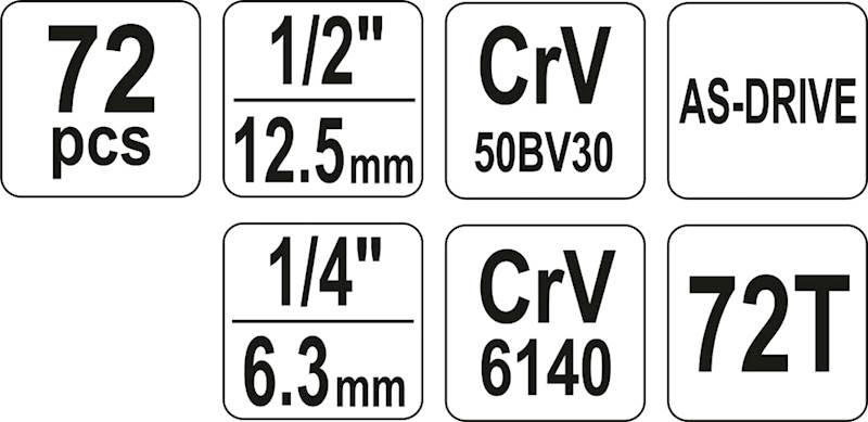 ZESTAW NARZĘDZIOWY 1/2'' 1/4'' KLUCZY NASADOWYCH NARZĘDZI 72CZ. YT-38782 YATO