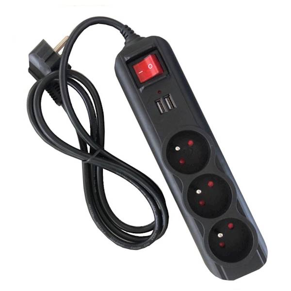 PRZEDŁUŻACZ LISTWA ZASILAJĄCA Z 3 GNIAZDAMI I 2 PORTAMI USB 1,5M KD4031